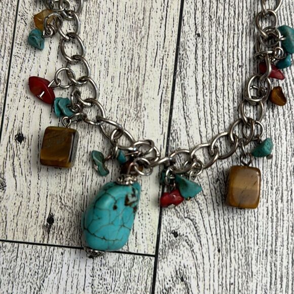 Turquoise, Tiger Eye & Jasper Stone Toggle Bracelet 8”-9” - Picture 3 of 5